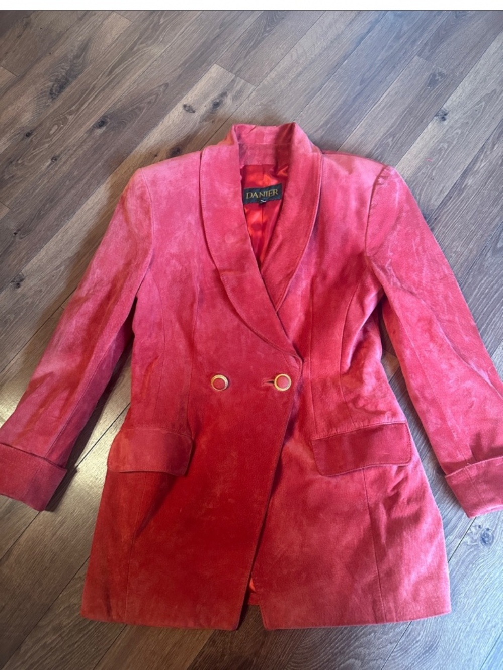 Danier Red Suede Leather Jacket. Small.